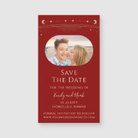 Mystical Red Gold Sun Moon Stars Save the Date