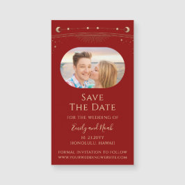 Mystical Red Gold Sun Moon Stars Save the Date Magnetkarte