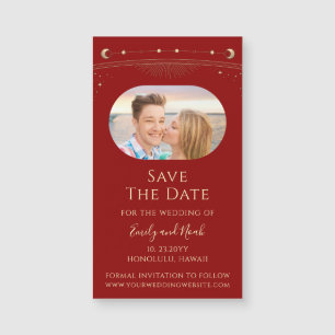 Mystical Red Gold Sun Moon Stars Save the Date Magnetkarte