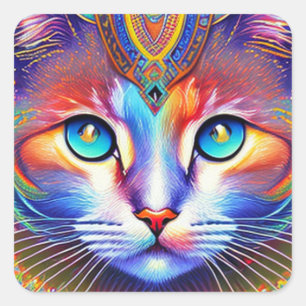 Mystical Royal Colorful Cat Quadratischer Aufkleber