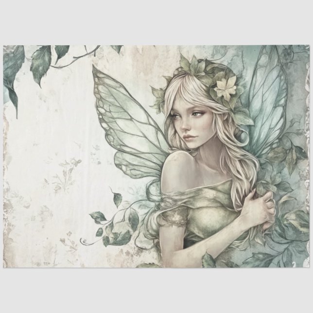 Mystical Sage Green Fairy Decoupage Seidenpapier (Vorderseite)