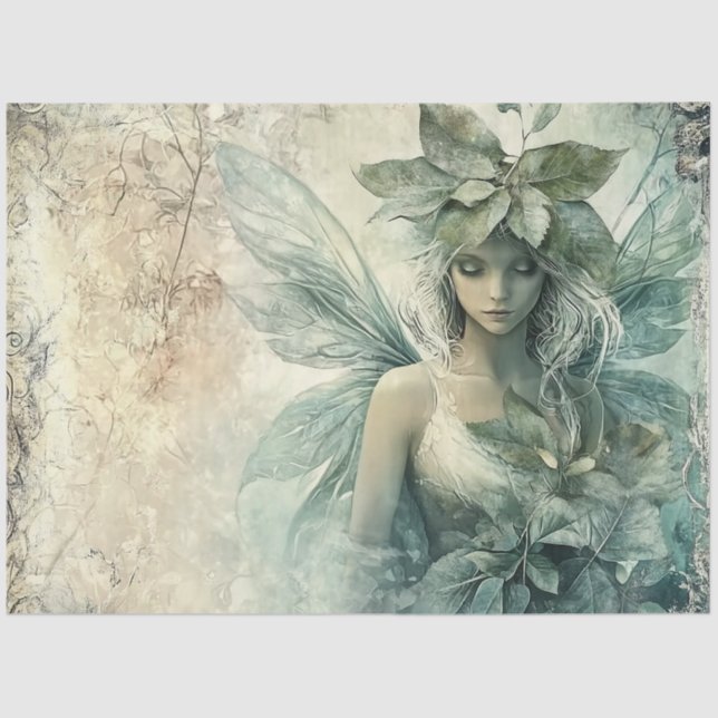 Mystical Sage Green Fairy Decoupage Seidenpapier (Vorderseite)