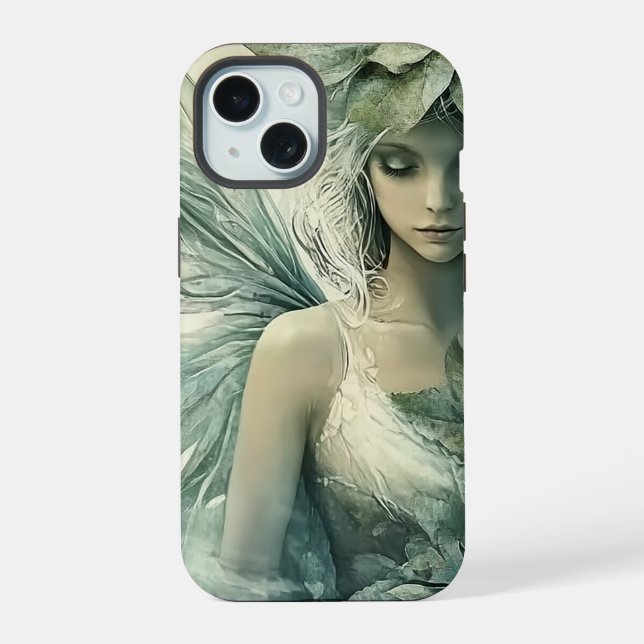 Mystical Sage Green Fairy iPhone 15 Hülle (Rückseite)