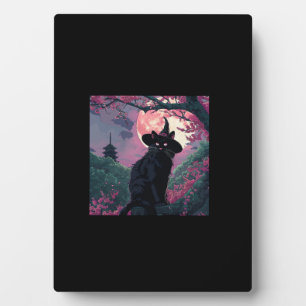 Mystical Sakura Black Cat Hexenhut zu Halloween Fotoplatte