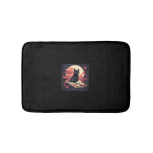 Mystical Sakura Night_ Schwarze Katze mit Vollmond Badematte