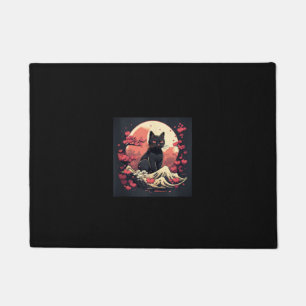 Mystical Sakura Night_ Schwarze Katze mit Vollmond Fußmatte