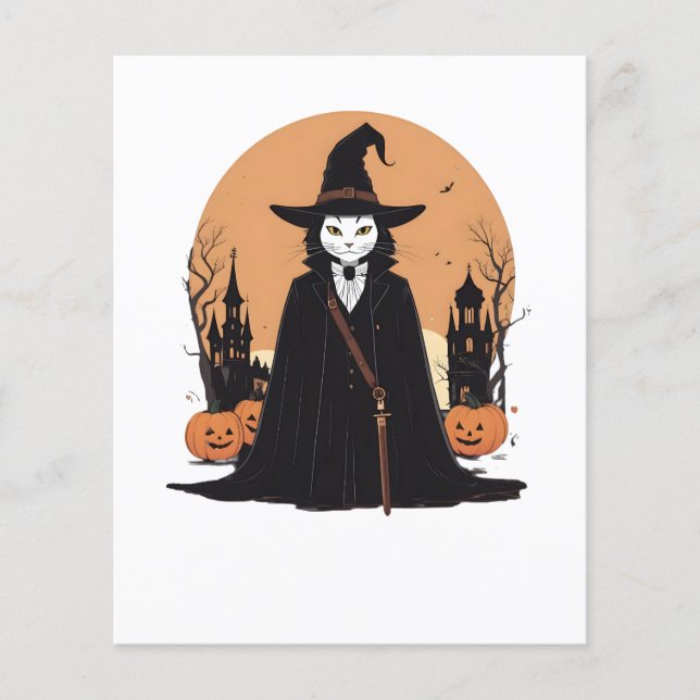 Mystical Salem Black Cat mit Pumpkins (Vorderseite)