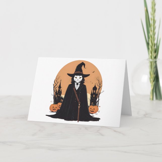 Mystical Salem Black Cat mit Pumpkins Einladung (Vorderseite)