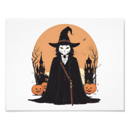 Mystical Salem Black Cat mit Pumpkins Fotodruck
