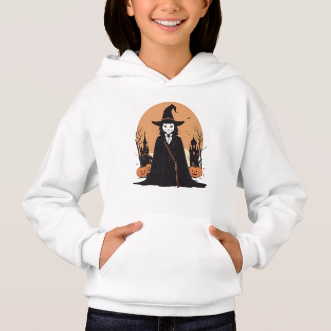 Mystical Salem Black Cat mit Pumpkins Hoodie (Vorderseite)