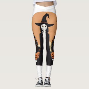 Mystical Salem Black Cat mit Pumpkins Leggings