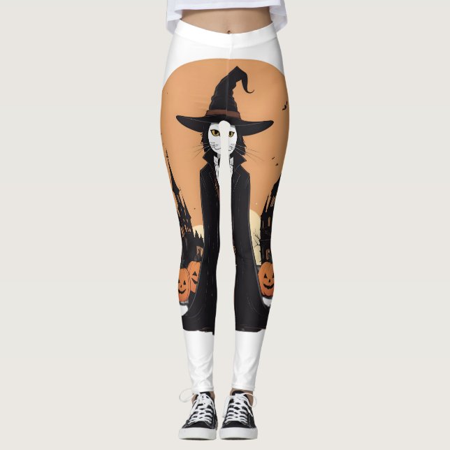 Mystical Salem Black Cat mit Pumpkins Leggings (Vorderseite)