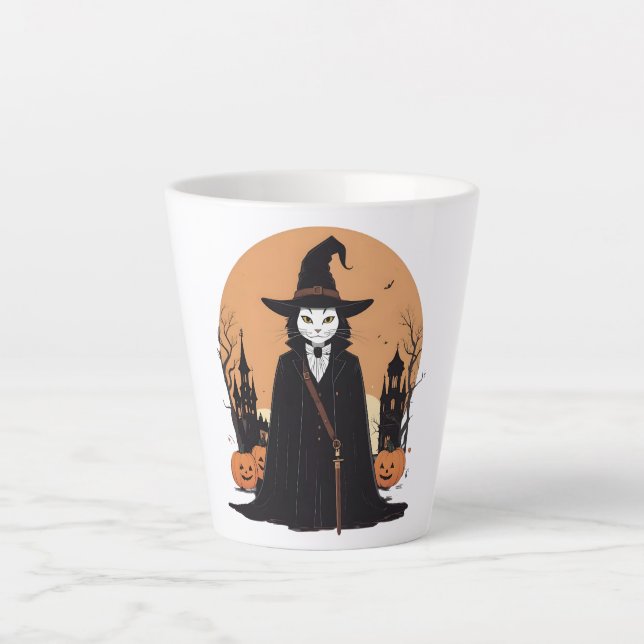 Mystical Salem Black Cat mit Pumpkins Milchtasse (Vorderseite)