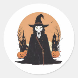 Mystical Salem Black Cat mit Pumpkins Runder Aufkleber