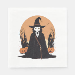 Mystical Salem Black Cat mit Pumpkins Serviette