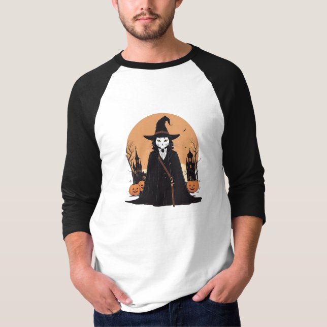 Mystical Salem Black Cat mit Pumpkins T-Shirt (Vorderseite)