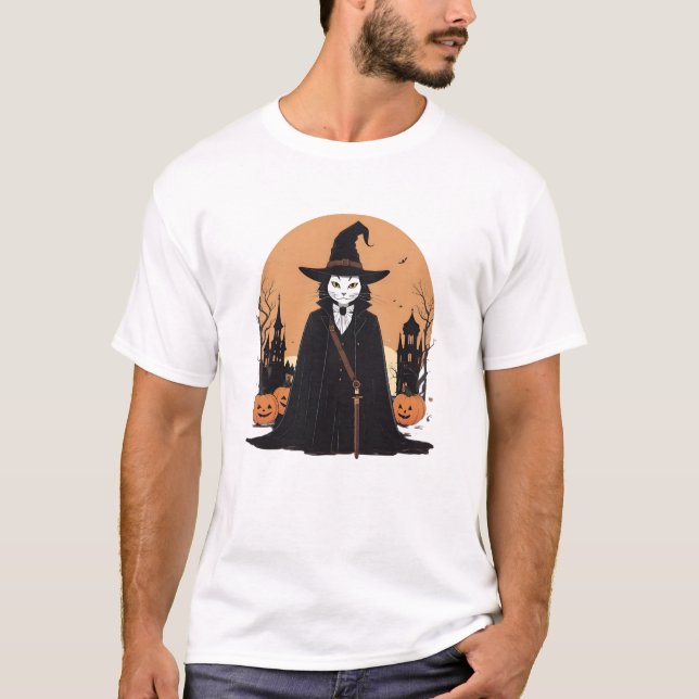 Mystical Salem Black Cat mit Pumpkins T-Shirt (Vorderseite)
