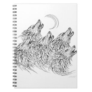 Mystical Schwarz-weiß Howling Wolves Art Notizblock