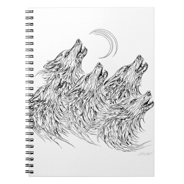 Mystical Schwarz-weiß Howling Wolves Art Notizblock (Vorderseite)