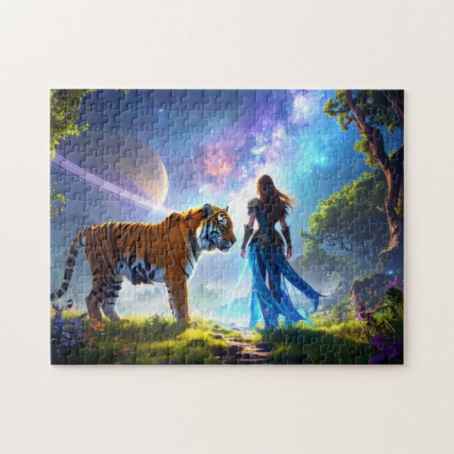 Mystical Scifi Fantasy Tiger and Goddess Warrior  Puzzle (Horizontal)