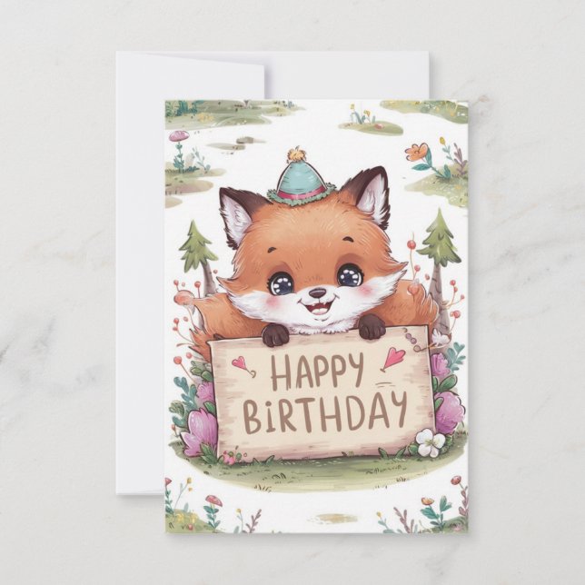 Mystical Simple Fox Geburtstag Karte (Vorderseite)
