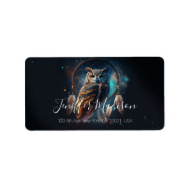 Mystical Space Owl with Dreamcatcher Art Adressaufkleber