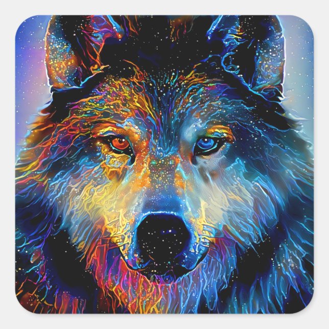 Mystical Spirit Wolf Quadratischer Aufkleber (Vorderseite)