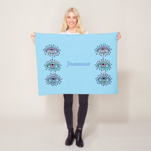 Mystical Spiritual Eyes Blue Fleece Blanka