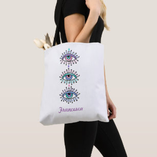 Mystical Spiritual Eyes Design auf weißer Tasche