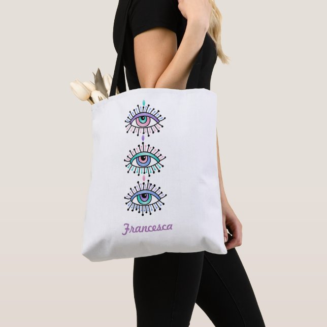 Mystical Spiritual Eyes Design auf weißer Tasche (Von Nahem)