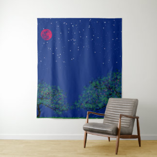 Mystical Starry Night Landscape Wandteppich