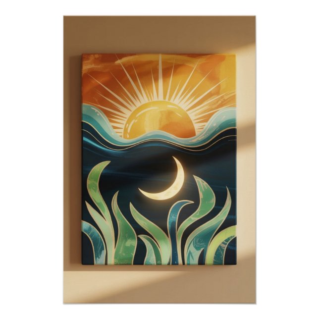 Mystical Sun Moon Bohemische Abstrakte Naturdekora Poster (Vorderseite)