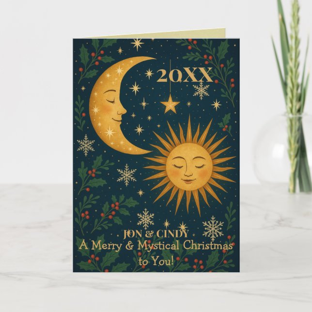 Mystical Sun & Moon Custom Christmas Karte (Vorderseite)
