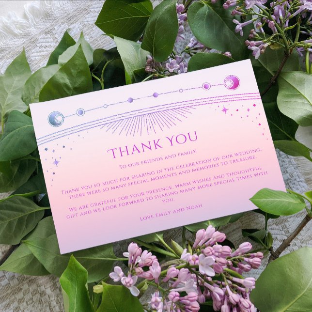 Mystical Sunset Pink Star Moon Stars Foto Hochzeit Dankeskarte (Von Creator hochgeladen)