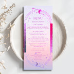 Mystical Sunset Pink Sun Moon Astronomie Hochzeit Menükarte<br><div class="desc">Mystical Sunset Pink Sun Moon Stars Astronomie Celestial Galaxy Cosmic Wedding Cards bietet eine rosa und lila Sonne, Mond und Sterne auf einem pastellfarbenen Sonnenuntergang am Strand mit Ihren Menüdetails in der Mitte in modernen lila Kalligraphie-Skript. Personalisieren Sie den Text durch Bearbeiten in den bereitgestellten Textfeldern. Für Sie entworfen von...</div>