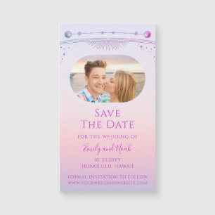 Mystical Sunset Pink Sun Moon Stars Save the Date Magnetkarte