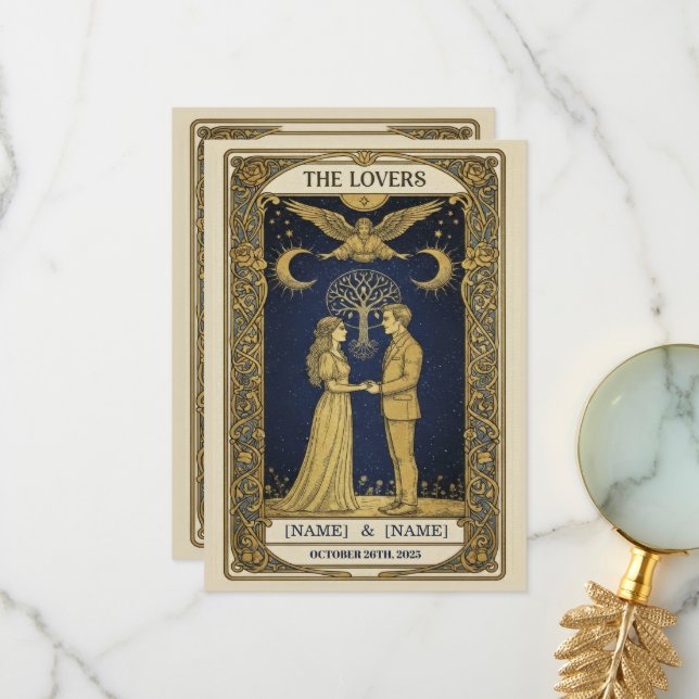 Mystical Tarot Wedding Invitation – Custom ‘The Lo Dankeskarte (Vorderseite/Rückseite Beispiel)