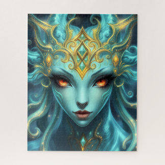 Mystical Teal Goddess with Radiant Ember Eyes Puzzle
