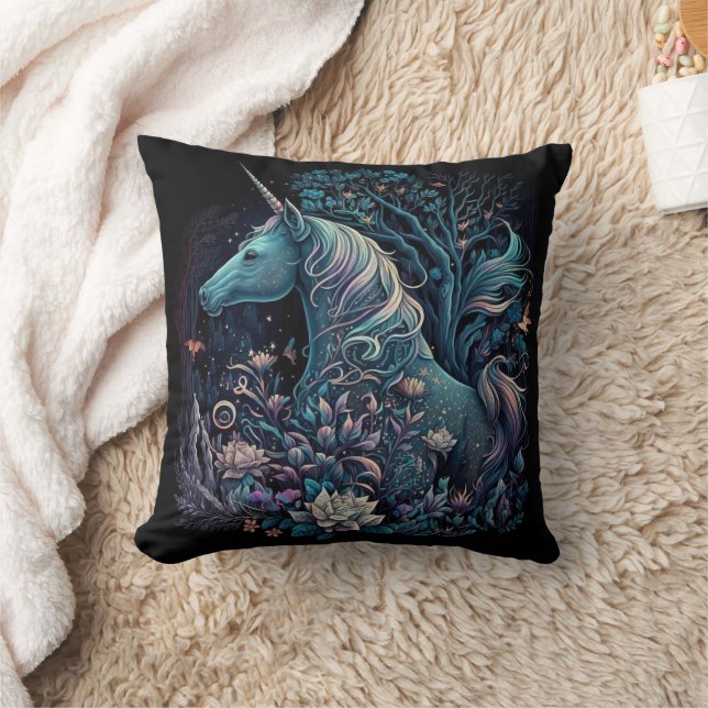 Mystical Unicorn - Fantasy Forest Kissen (Decke)