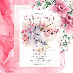 Mystical Unicorn Floral Girl 2. Geburtstag Party Einladung