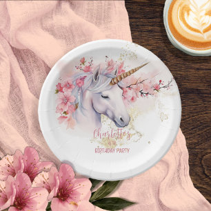 Mystical Unicorn Floral Girl 4. Geburtstag Party Pappteller