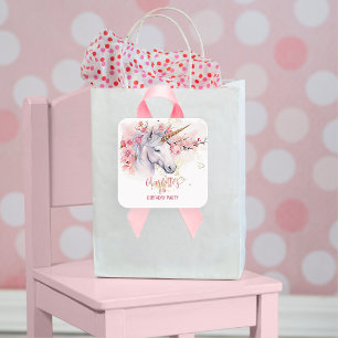 Mystical Unicorn Floral Girl 8. Geburtstagsparty Quadratischer Aufkleber