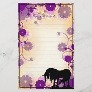 Mystical Unicorn mit Linien (gelb mit lila) Briefpapier