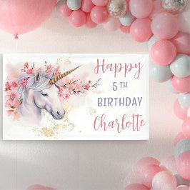 Mystical Unicorn | Pink Floral Girl 5. Geburtstag Banner