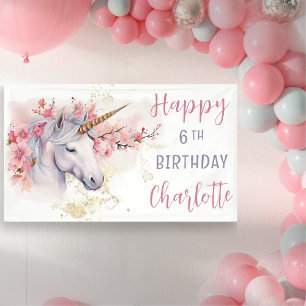 Mystical Unicorn Pink Floral Girl 6. Geburtstag Banner