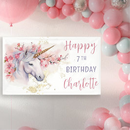 Mystical Unicorn | Pink Floral Girl 7. Geburtstag Banner