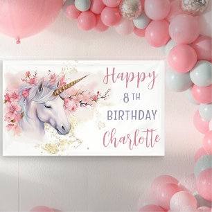 Mystical Unicorn Pink Floral Girl 8. Geburtstag Banner