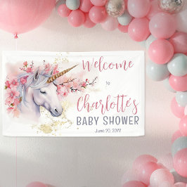 Mystical Unicorn | Pink Floral Girl Babydusche Banner