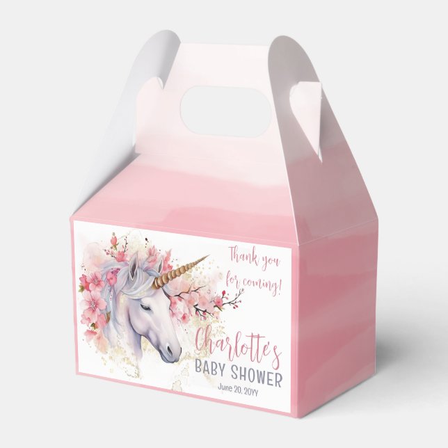 Mystical Unicorn | Pink Floral Girl Babydusche Geschenkschachtel (Vorderseite)