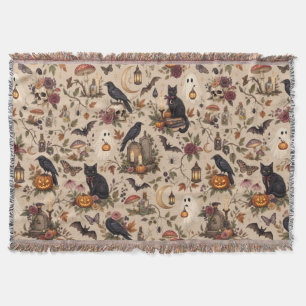Mystical Vintage Halloween with Cat and Raven Decke